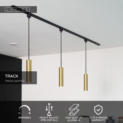Lucide TRACK FLORIS pendant - 1-circuit Track lighting system - 1xGU10 - Matt Gold / Brass (Extension)